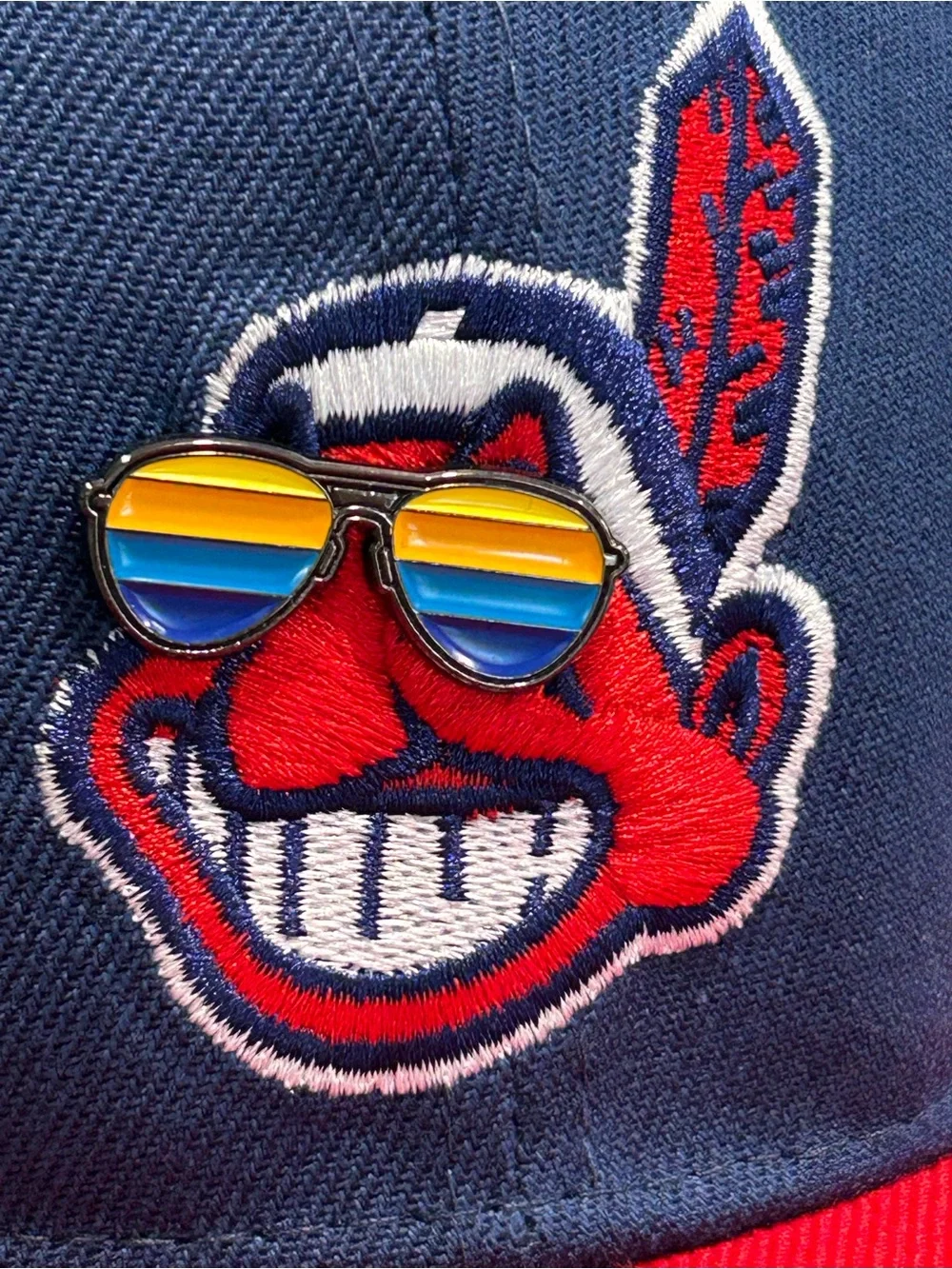 Custom Fan Made Cleveland Indians Chief Wahoo With Enamel Sunglasses Logo